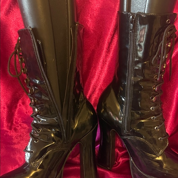 Sexy Heels Black Patent Leather Lace-Up Boots size 7 - Picture 4 of 6